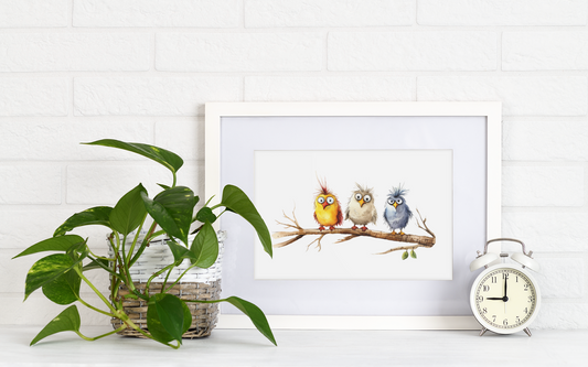 Cute But Crazy Birds Watercolor Wall Art