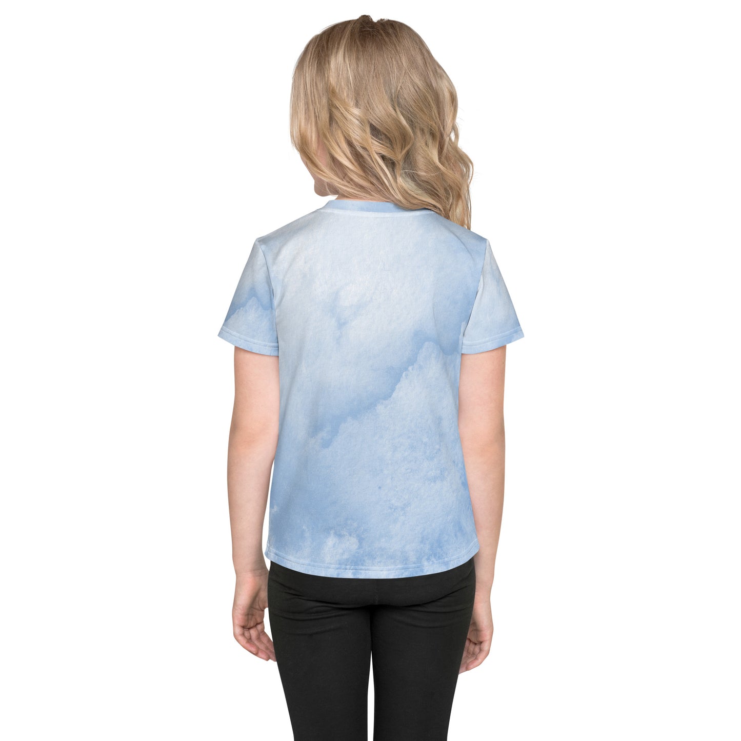 Little Kids Crew Neck T-Shirt -Blue Wht Kitten