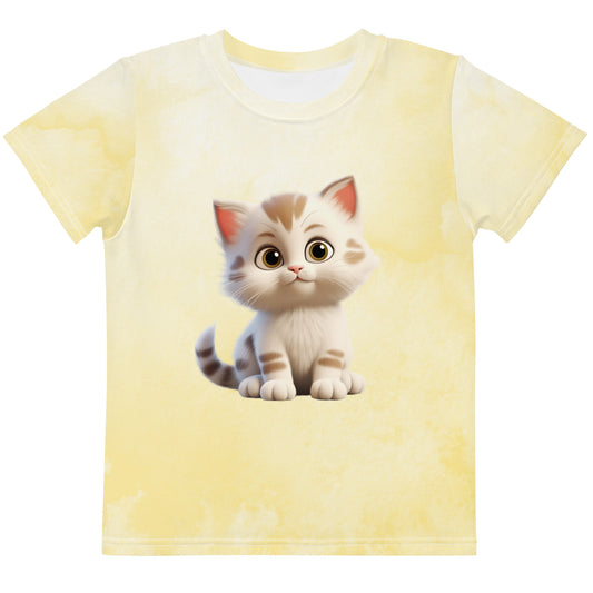 Little Kids Crew Neck T-Shirt- Yellow Kitten