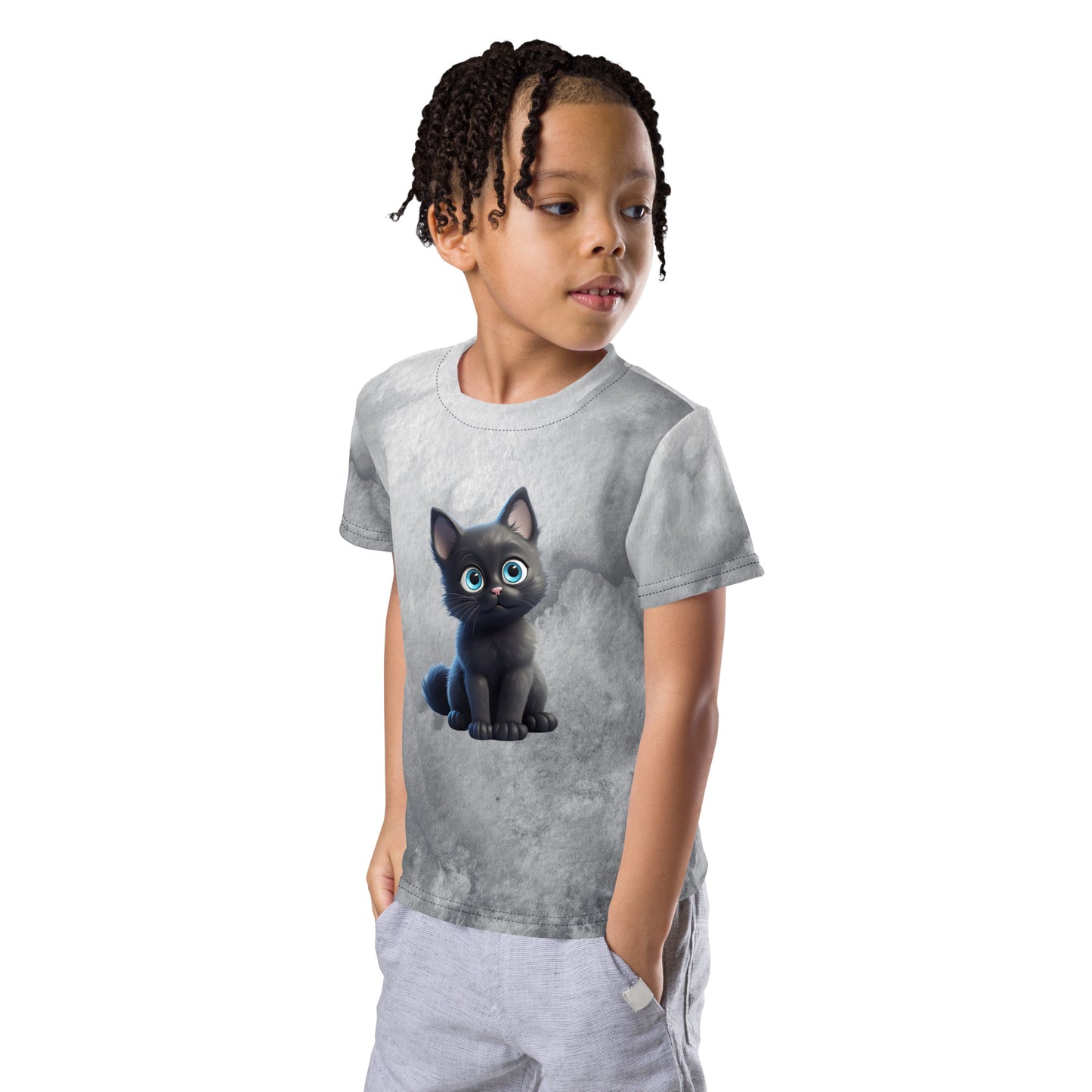 Little Boys' T-Shirt - Black Kitten Print