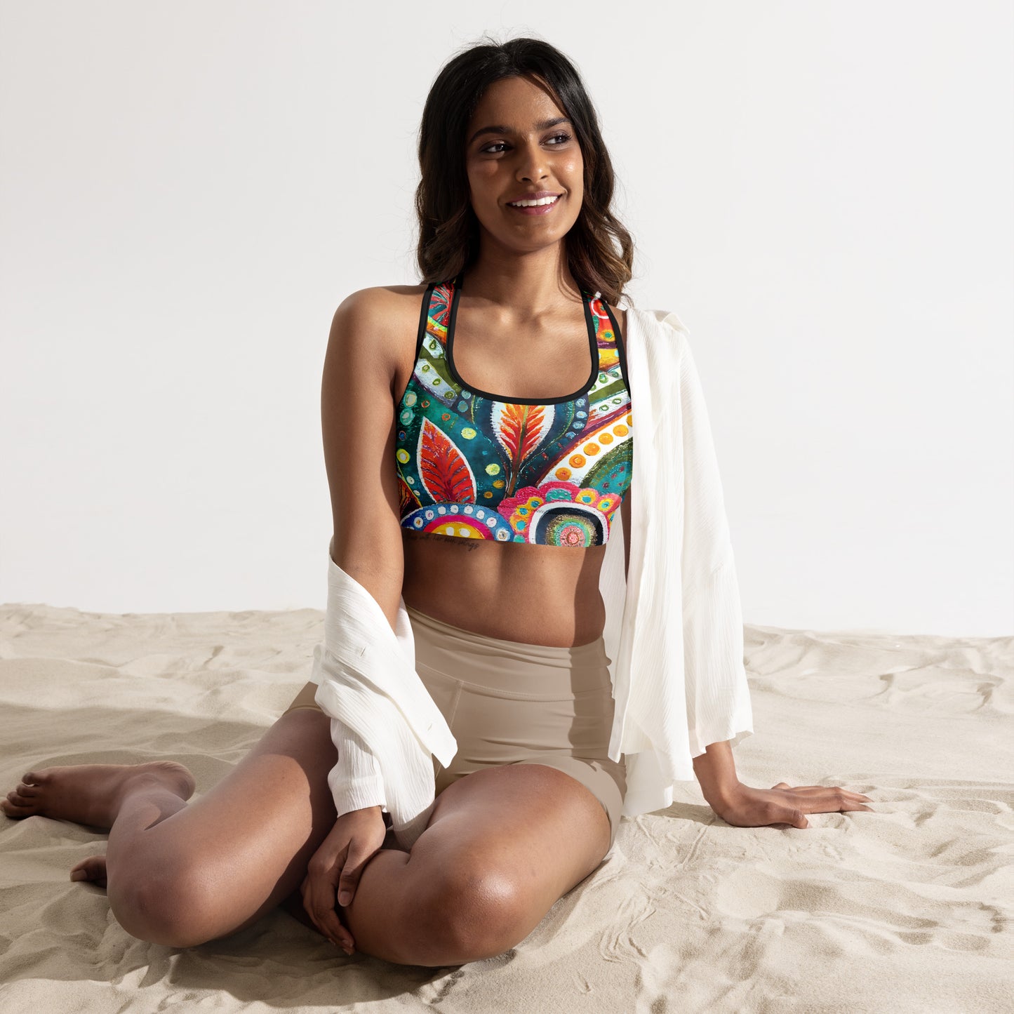 Padded Sports Bra - Floral and Feathers