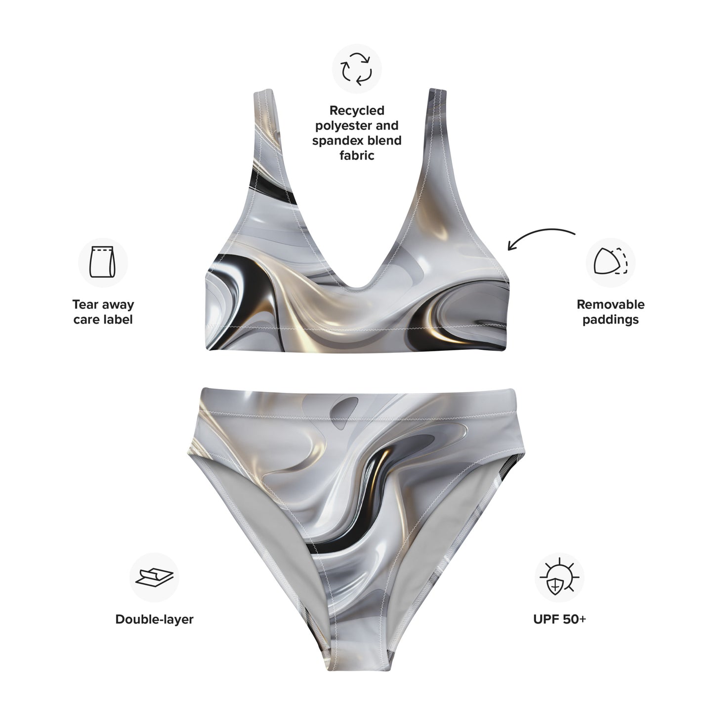 High Waisted Bikini Two Piece Swimsuit | Liquid Metal