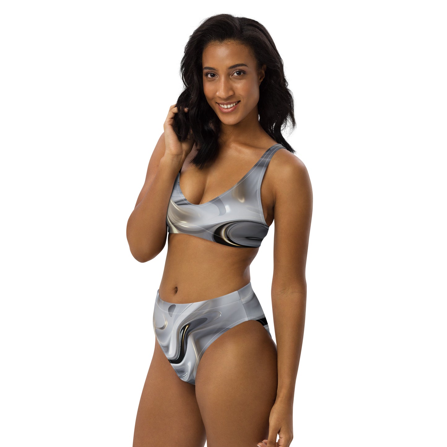 High Waisted Bikini Two Piece Swimsuit | Liquid Metal