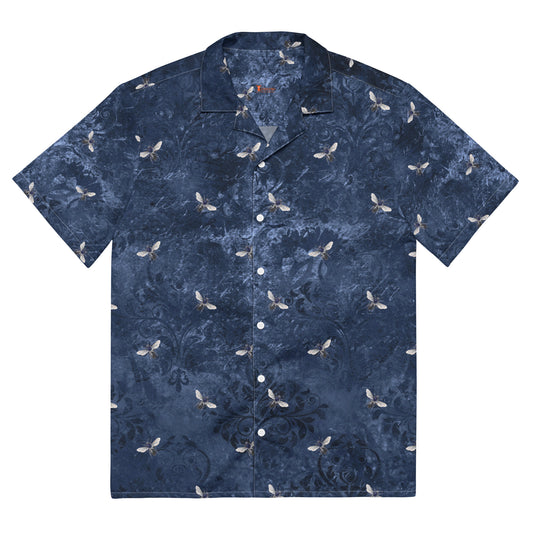 Short Sleeve Button Up Shirt  "Blue Bees"