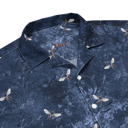 Short Sleeve Button Up Shirt  "Blue Bees"