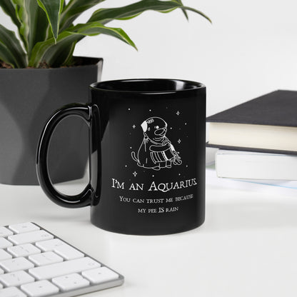 Aquarius Sign Black Ceramic Coffee Mug | Zodiac Sign Mug | By Zaneemo