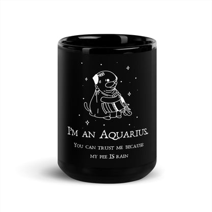 Aquarius Sign Black Ceramic Coffee Mug | Zodiac Sign Mug | By Zaneemo