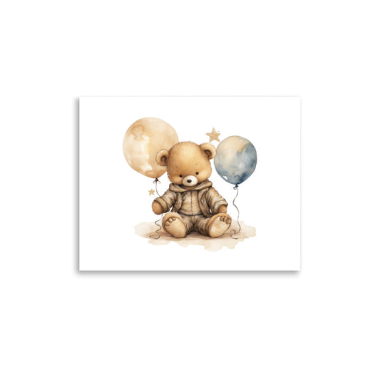 Watercolor Baby Room Wall Art "Baby Bear Sitting With Balloons"  | By Zaneemo