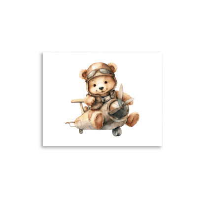 Water Color Baby Room Wall Art "Baby Bear Pilots A Plane"  | By Zaneemo