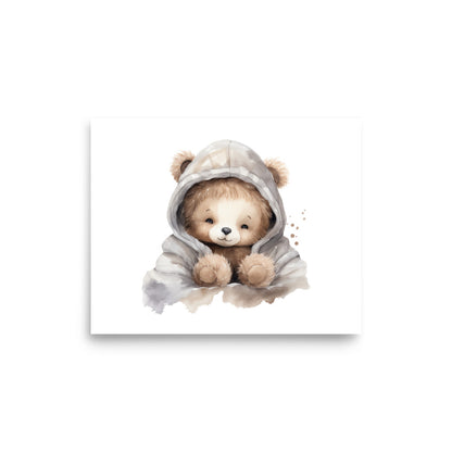 Water Color Baby Room Wall Art "Baby Bear Snuggling In Blanket"  | By Zaneemo