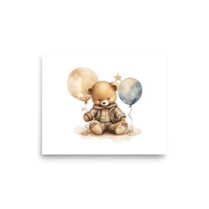 Watercolor Baby Room Wall Art "Baby Bear Sitting With Balloons"  | By Zaneemo