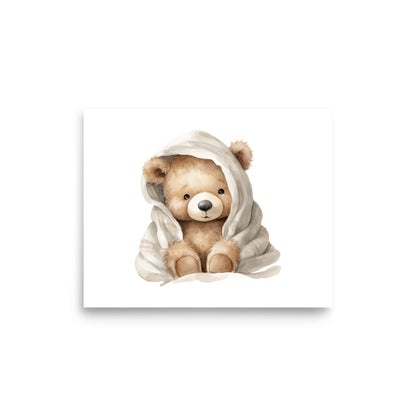 Water Color Baby Room Wall Art "Baby Bear With Blankie"  | By Zaneemo