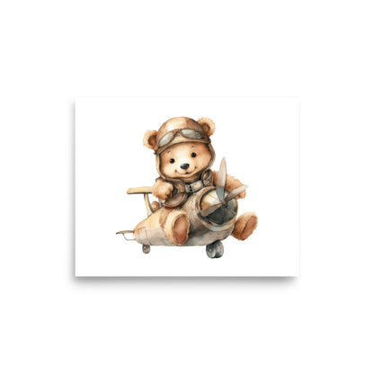 Water Color Baby Room Wall Art "Baby Bear Pilots A Plane"  | By Zaneemo